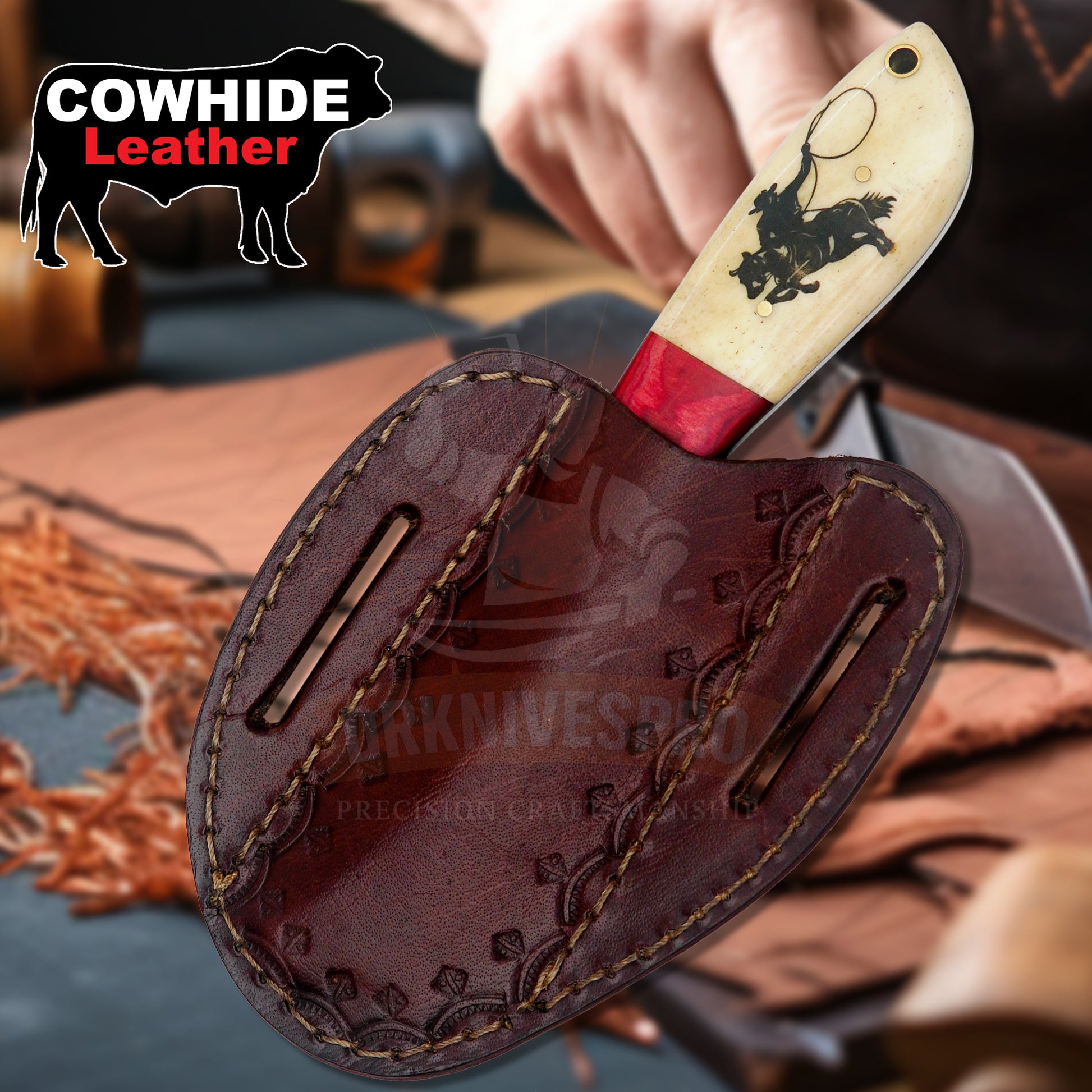 J2 Steel Cowboy Bull Cutter Knife With Leather Sheath | DRSKNIVES HUB