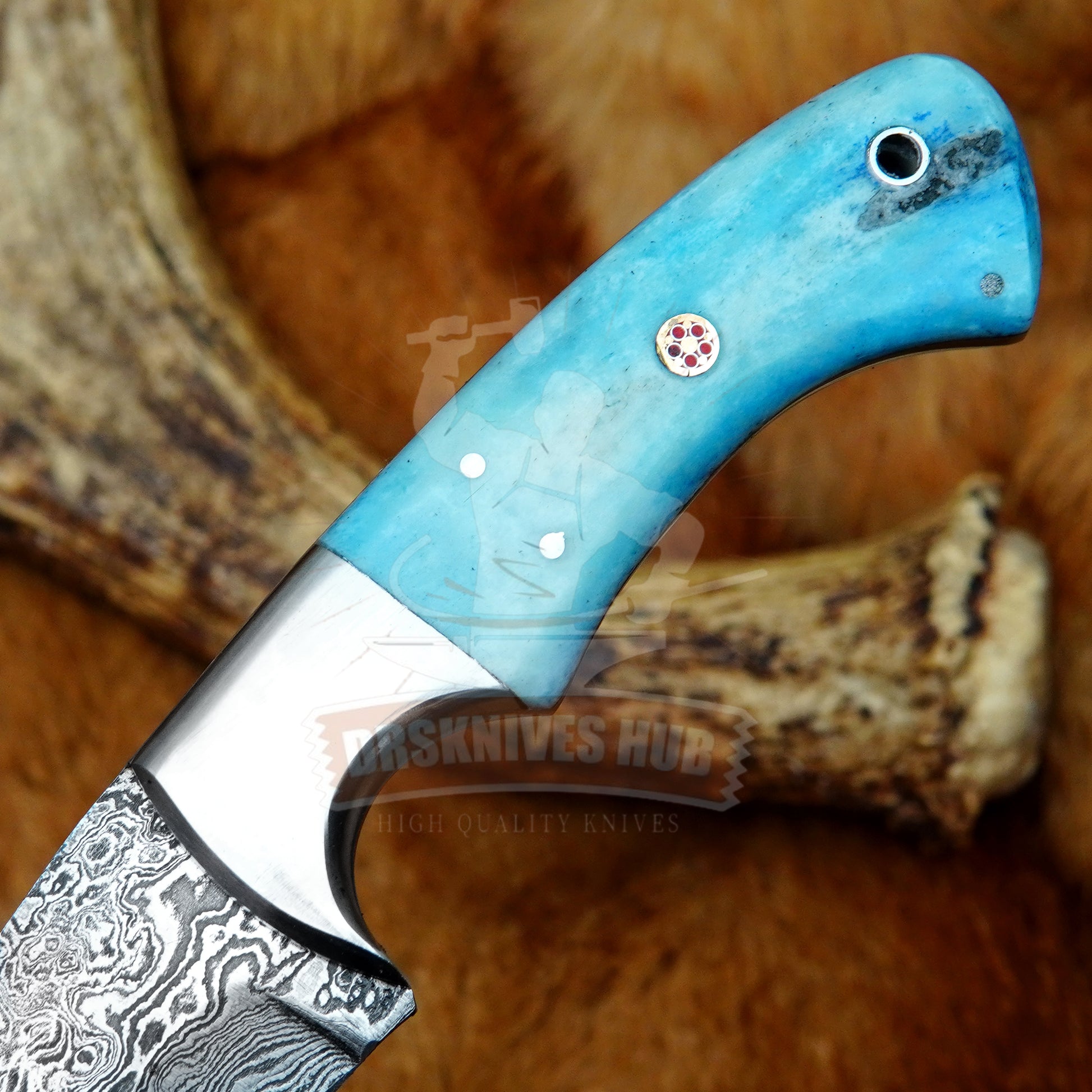 Damascus Hunting Knife 10" – Personalized Colour Bone Handle | DRSKNIVES HUB