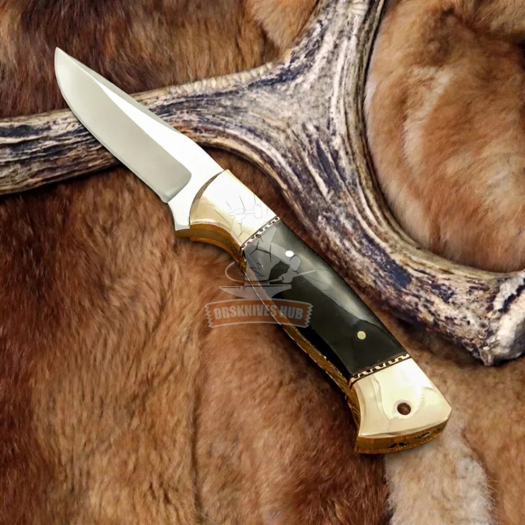 Custom Handmade D2 Full Tang Knife with Genuine Bull Horn Handle & Leather Sheath