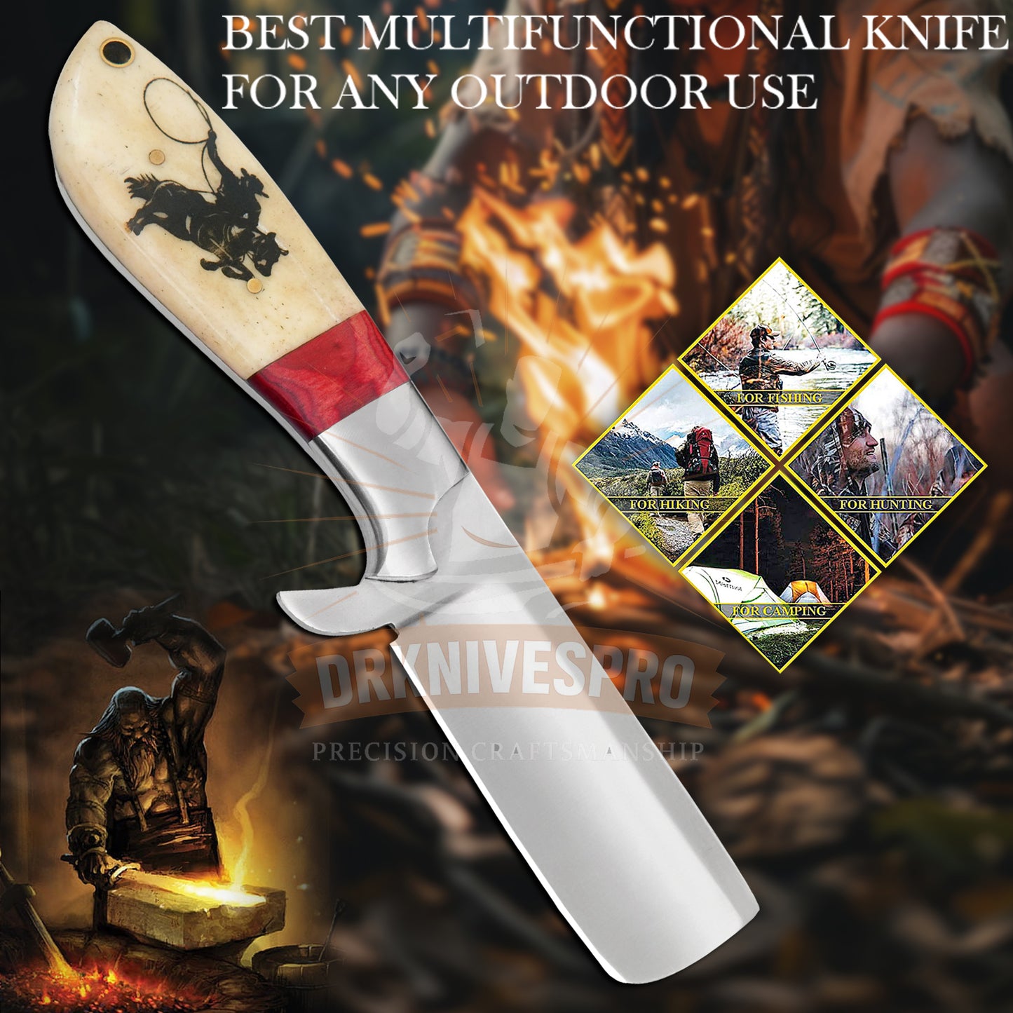 J2 Steel Cowboy Bull Cutter Knife With Leather Sheath | DRSKNIVES HUB