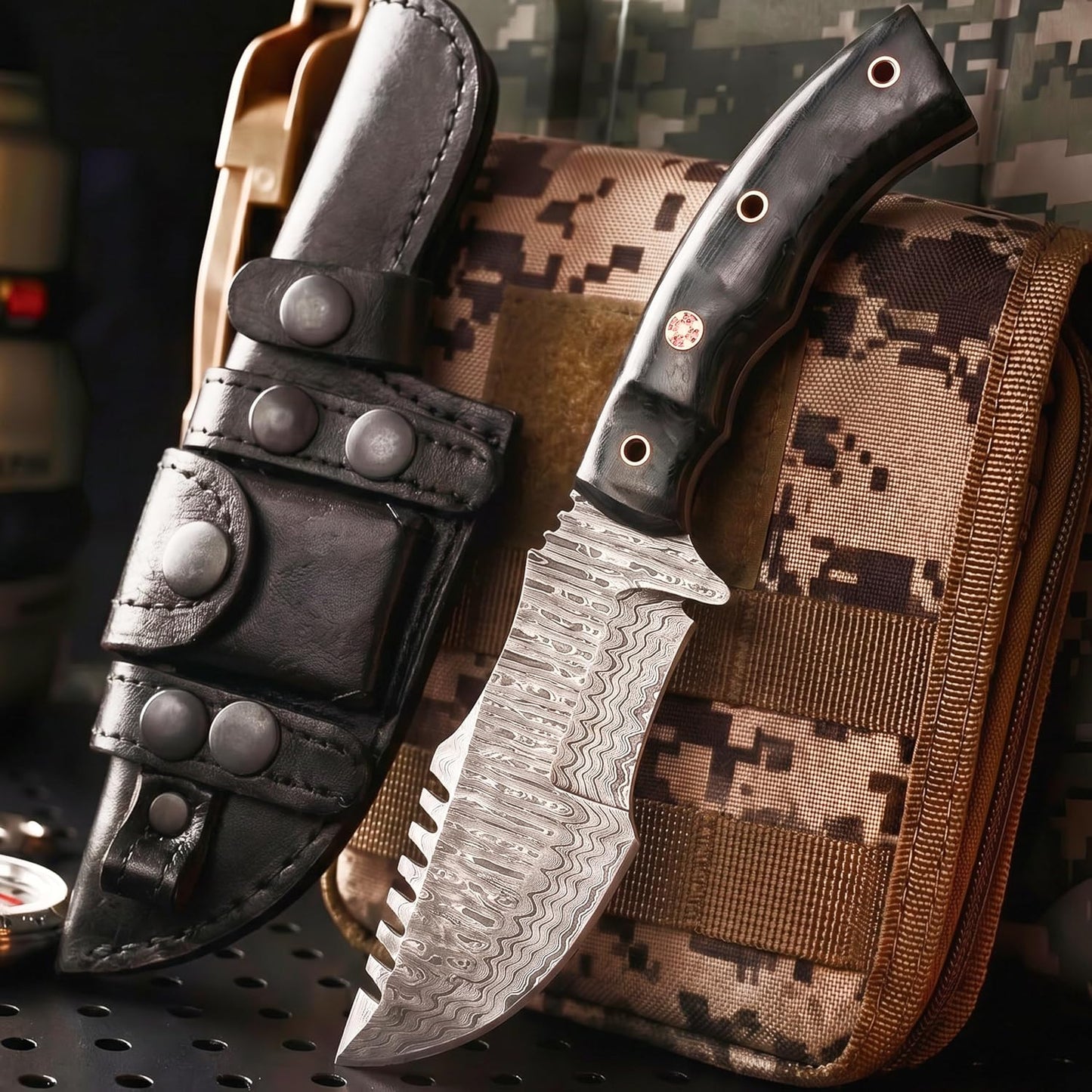 Handmade Damascus Steel Tracker Knife 10" With Leather Sheath Cover | DRSKNIVES HUB