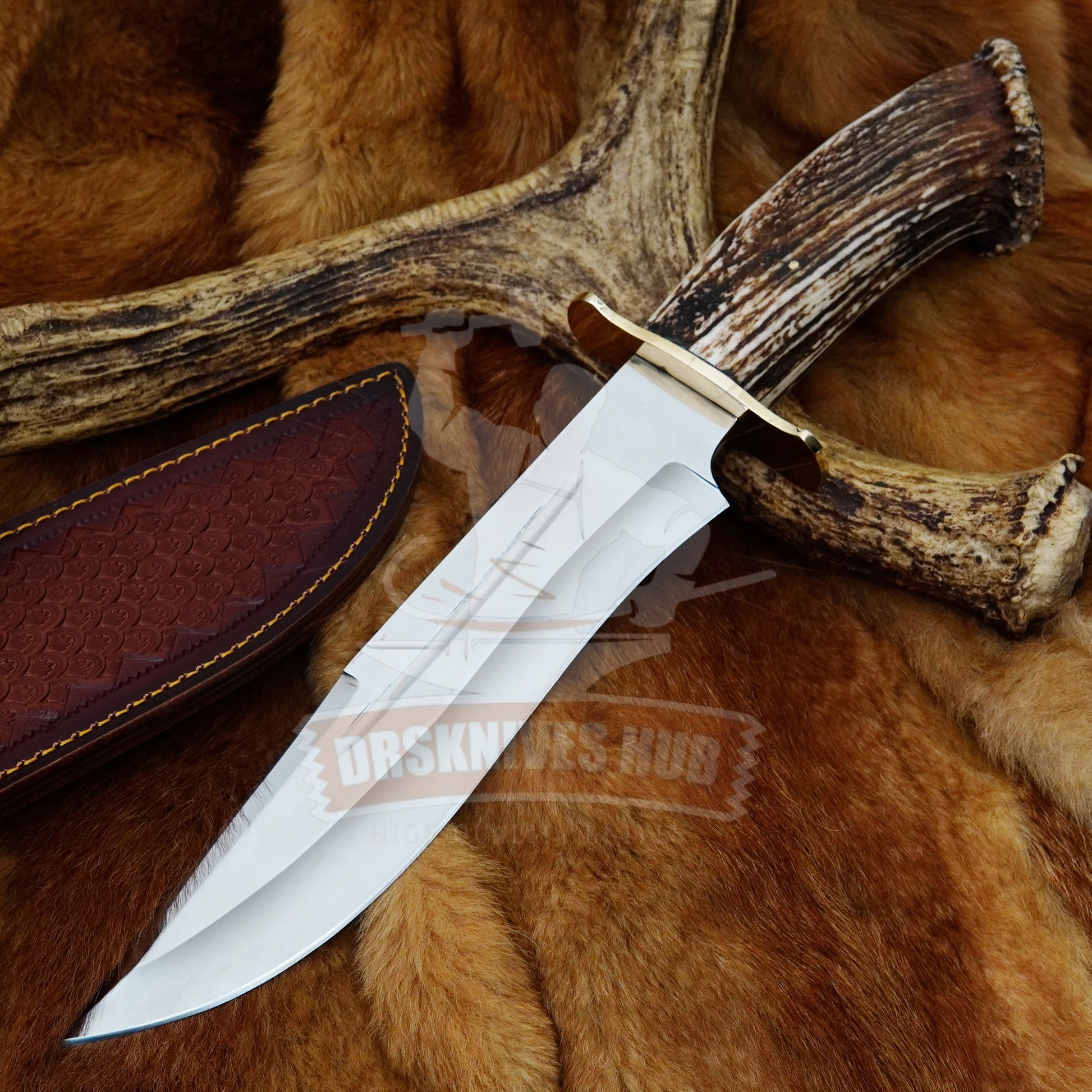 D2 Steel Handmade Mirro polished Hunting Bowie knife With Cover | DRSKNIVES HUB