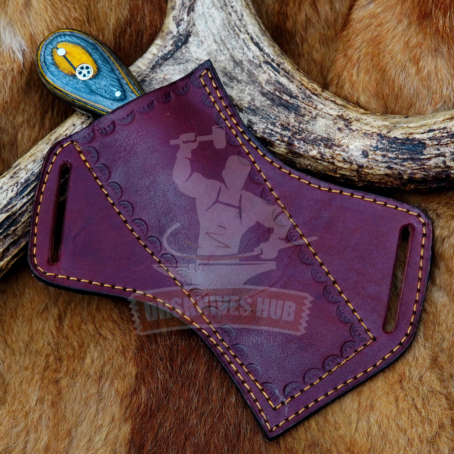 Hand Forged Ranch Knife With Leather Sheath Cover and Wood Handle