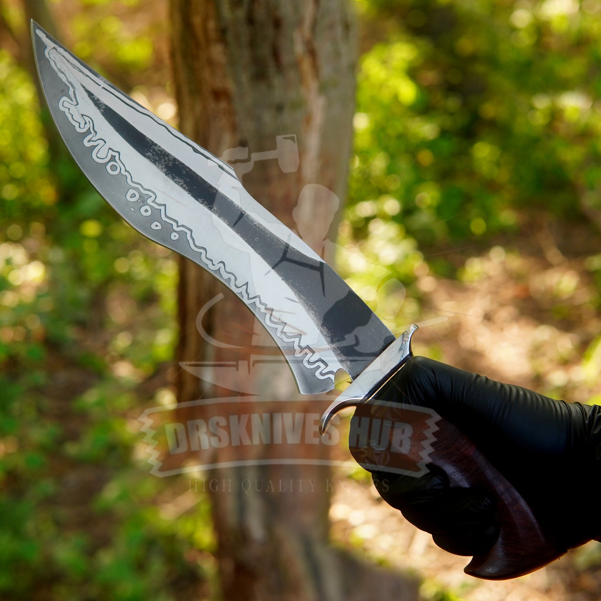 Handmade D2 Steel Bowie Knife: Walnut Handle, Leather Sheath | DRSKNIVES HUB