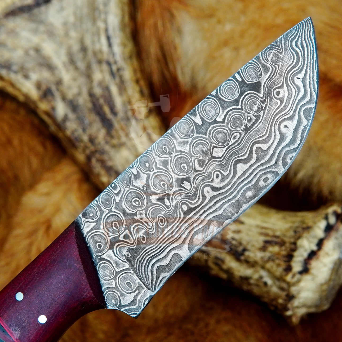 Damascus Hunting Knife 9" – Rain Drop Pattern with Leather Sheath | DRSKNIVES HUB