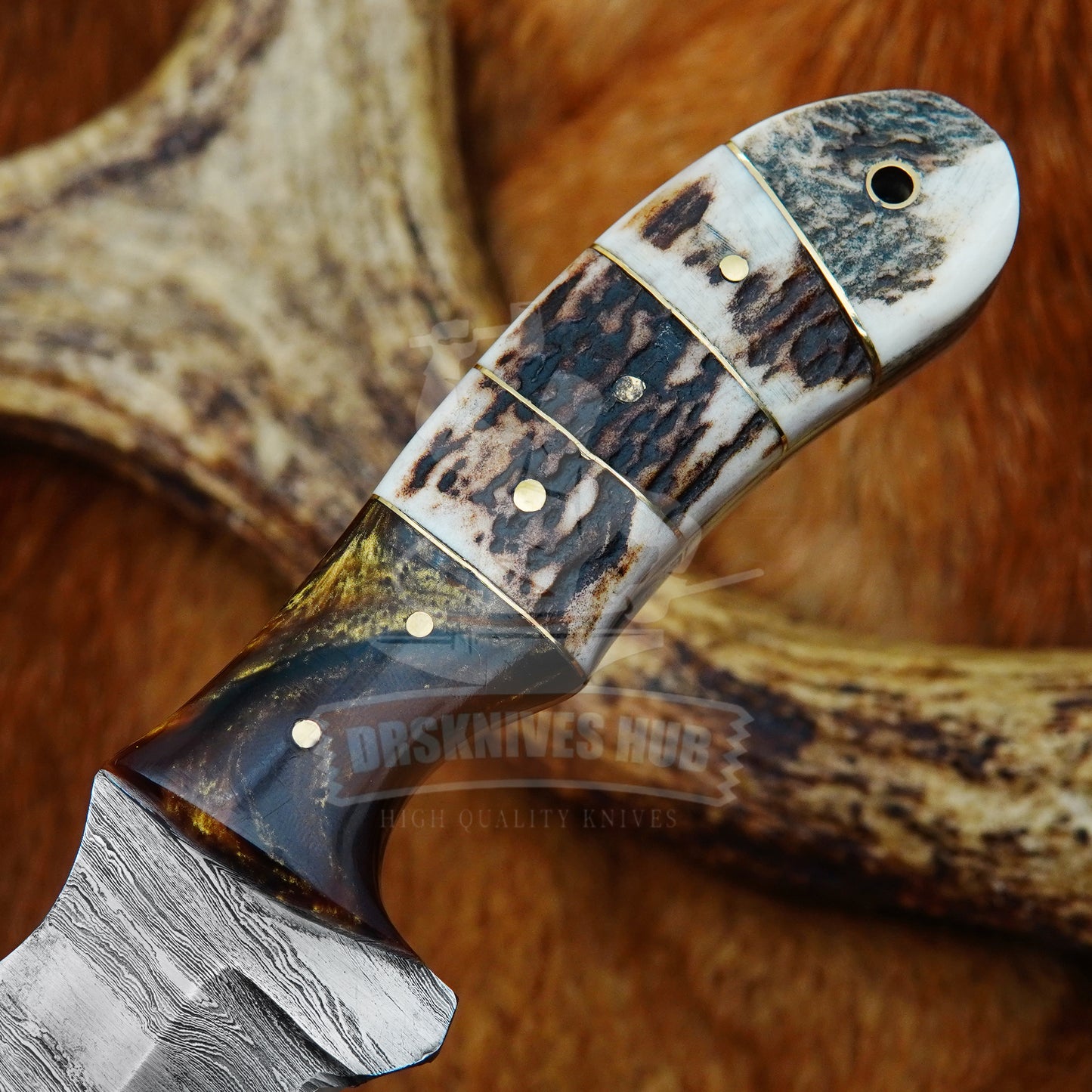 7” Fixed Blade Hunting Skinning knife with Stag Handle & Leather Sheath – Artisan Gift