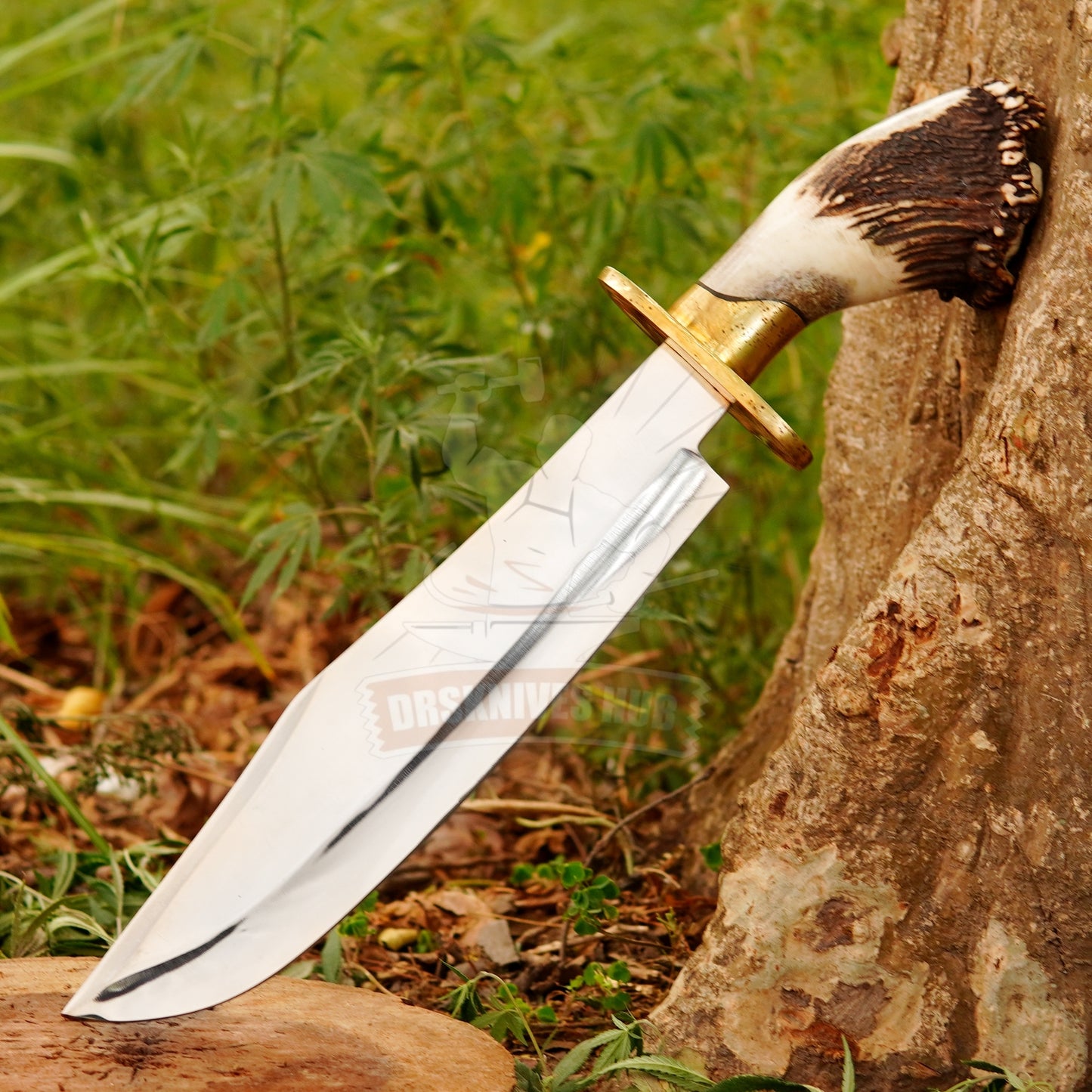 Handmade J2 Steel Bowie Knife 18" with Real Stag Horn Handle | 12" Blade | Premium Leather Sheath | Gift for Him