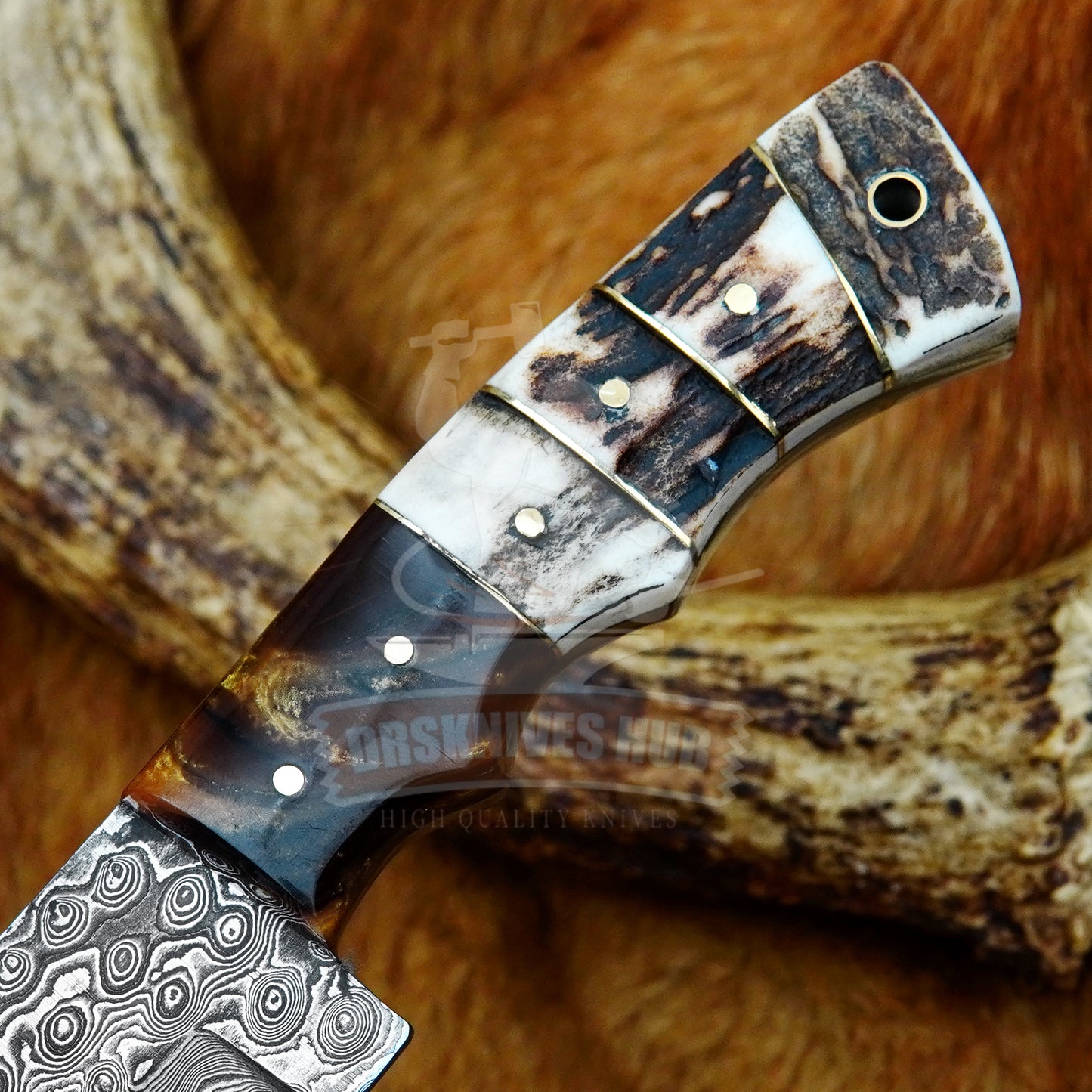 Hunting Skinning knife with Stag Handle & Leather Sheath