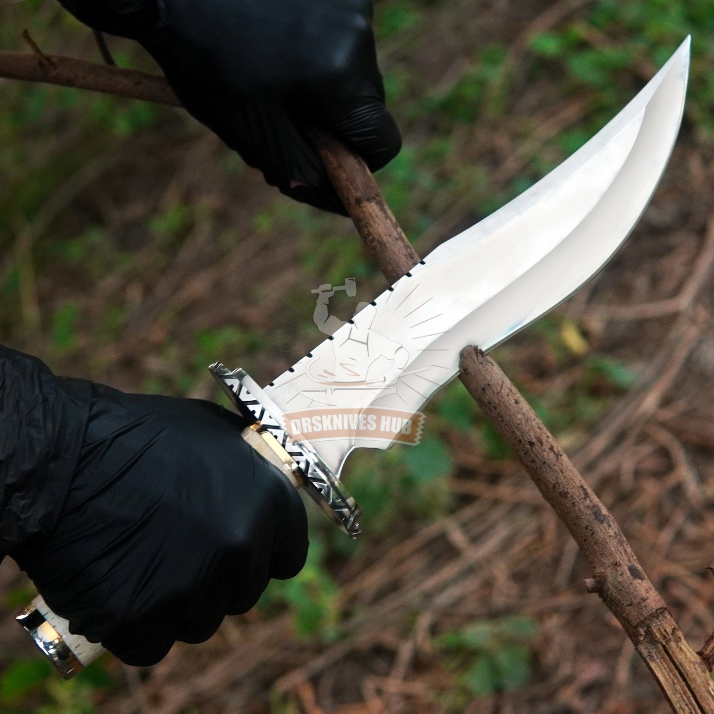 15" Custom Handmade Hunting Bowie Knife Bone Handle With Leather Cover | DRSKNIVES HUB