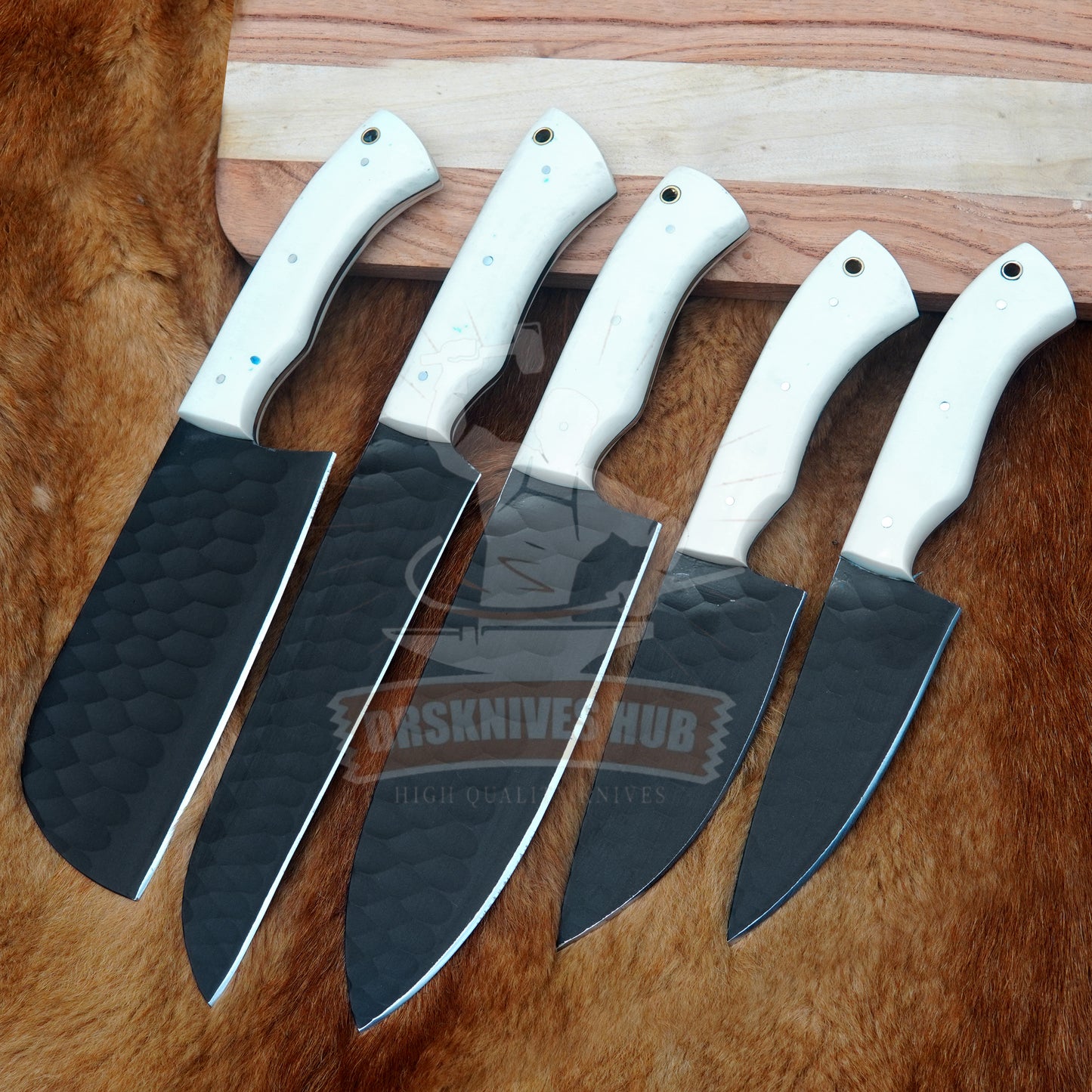 Hand Forged High Carbon Steel Chef Knife Set: Black Blade, Resin Handle, Leather Case | DRSKNIVES HUB