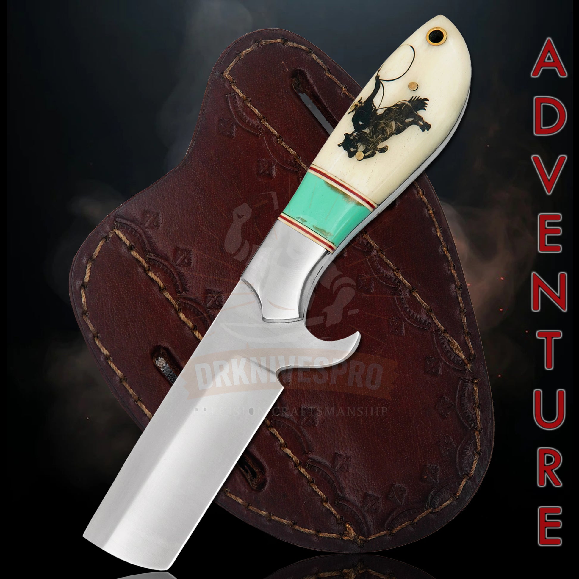 Handmade J2 Steel Blade Cowboy Bull Cutter Knife With Leather Sheath | DRSKNIVES HUB