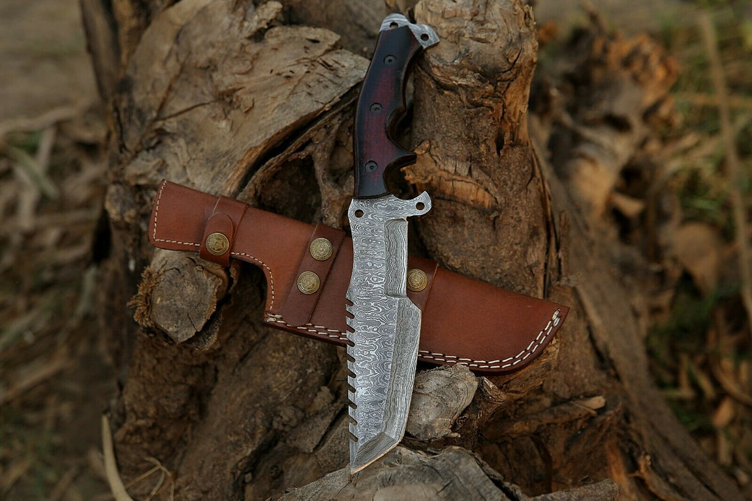 Survival Knife With Leather Sheath Custom Handmade Damascus Steel Tracker Knife