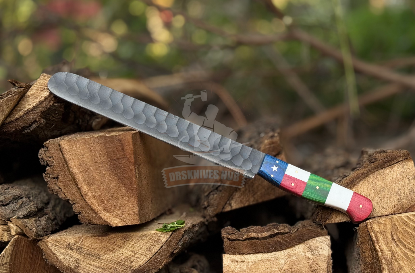 Custom Handmade Carbon Steel Brisket Knife With Mexican and Texas Flag Handle | DRSKNIVES HUB