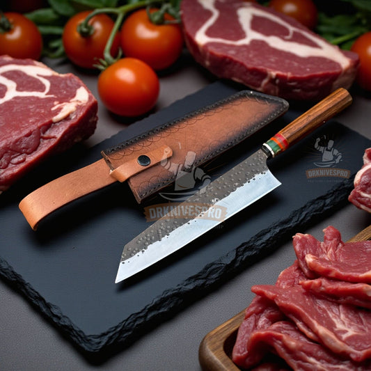 Chef Knife with Wood Handle and Leather Sheath Cover | DRSKNIVES HUB