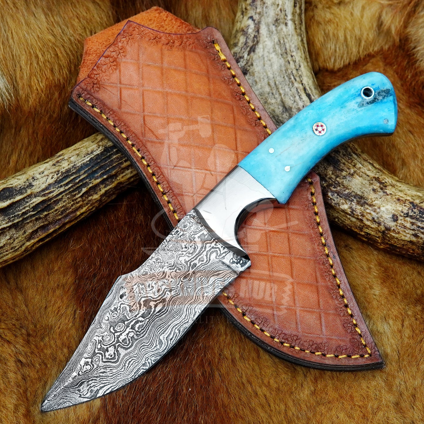 Damascus Hunting Knife 10" – Personalized Colour Bone Handle | DRSKNIVES HUB