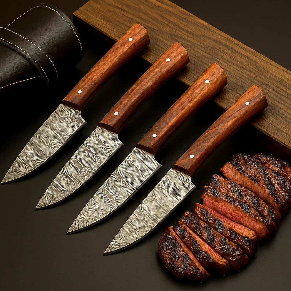 Damascus Steel Steak Knife Set for Fine Dining