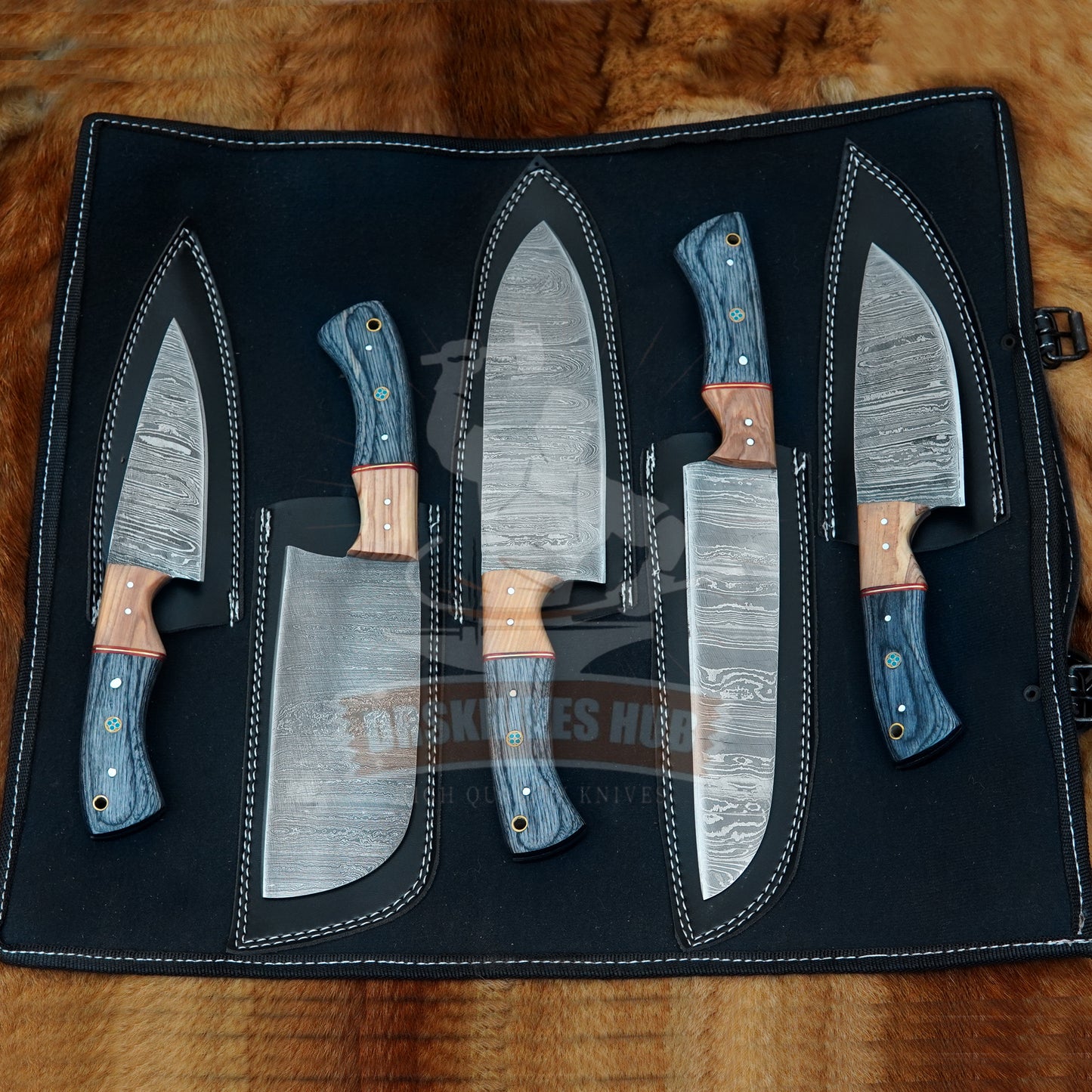 Hand Forged Damascus Chef Knife Set: 5-Piece Wood Handle Kitchen Knives set Christmas Gift | DRSKNIVES HUB