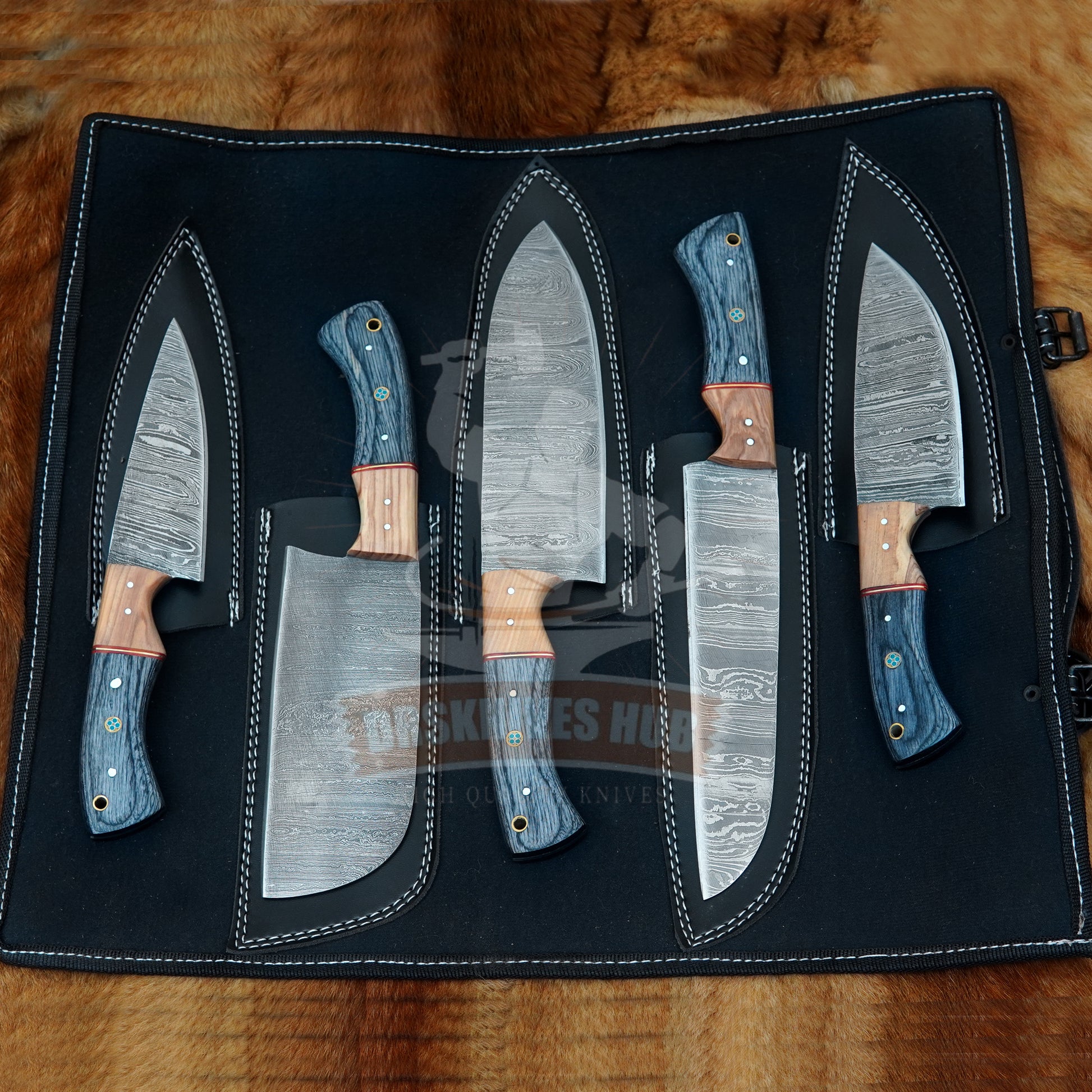 Hand Forged Damascus Chef Knife Set: 5-Piece Wood Handle Kitchen Knives set Christmas Gift | DRSKNIVES HUB