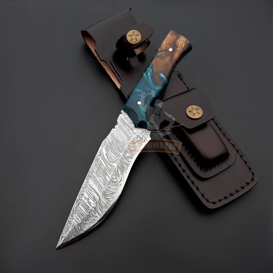 Handmade Hunting Knife with Exotic Rose Wood & Resin Handle