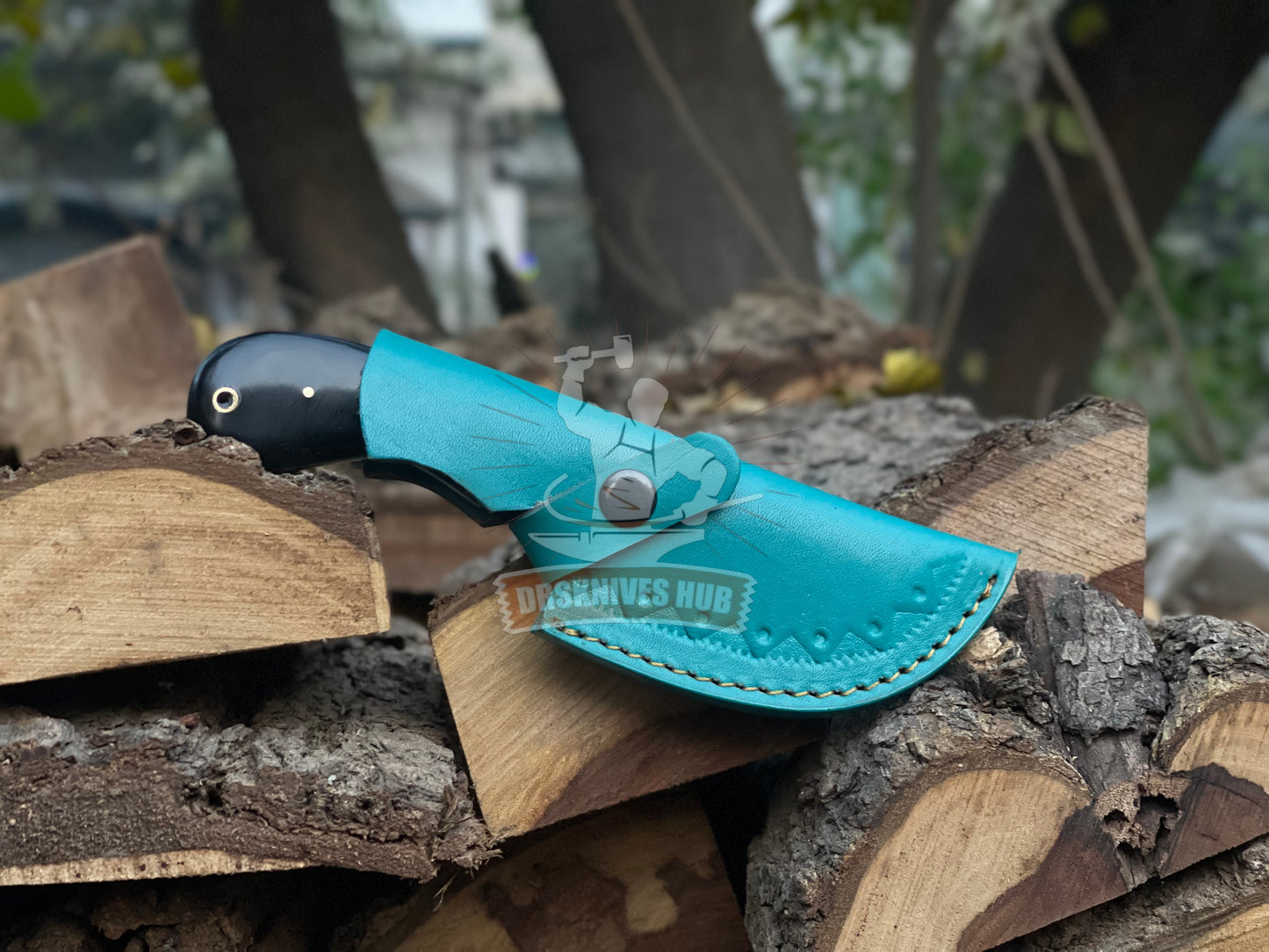 Gut Hook Skinning Knife 8" – Damascus Steel with Buffalo Horn Handle | DRSKNIVES HUB