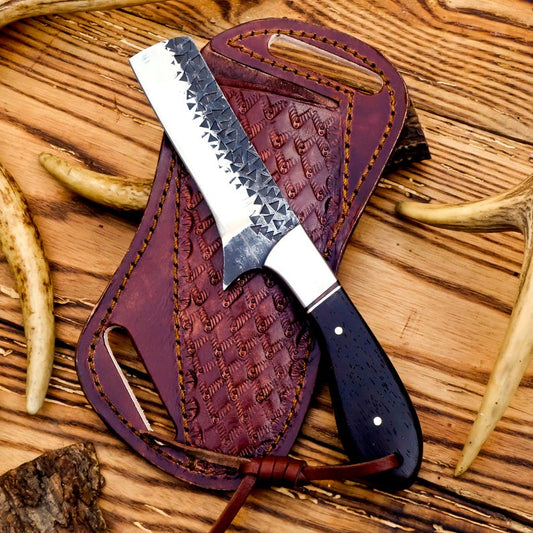 HAND FORGED CARBON STEEL BULL CUTTER KNIFE WITH LEATHER SHEATH|| DRS KNIVES HUB