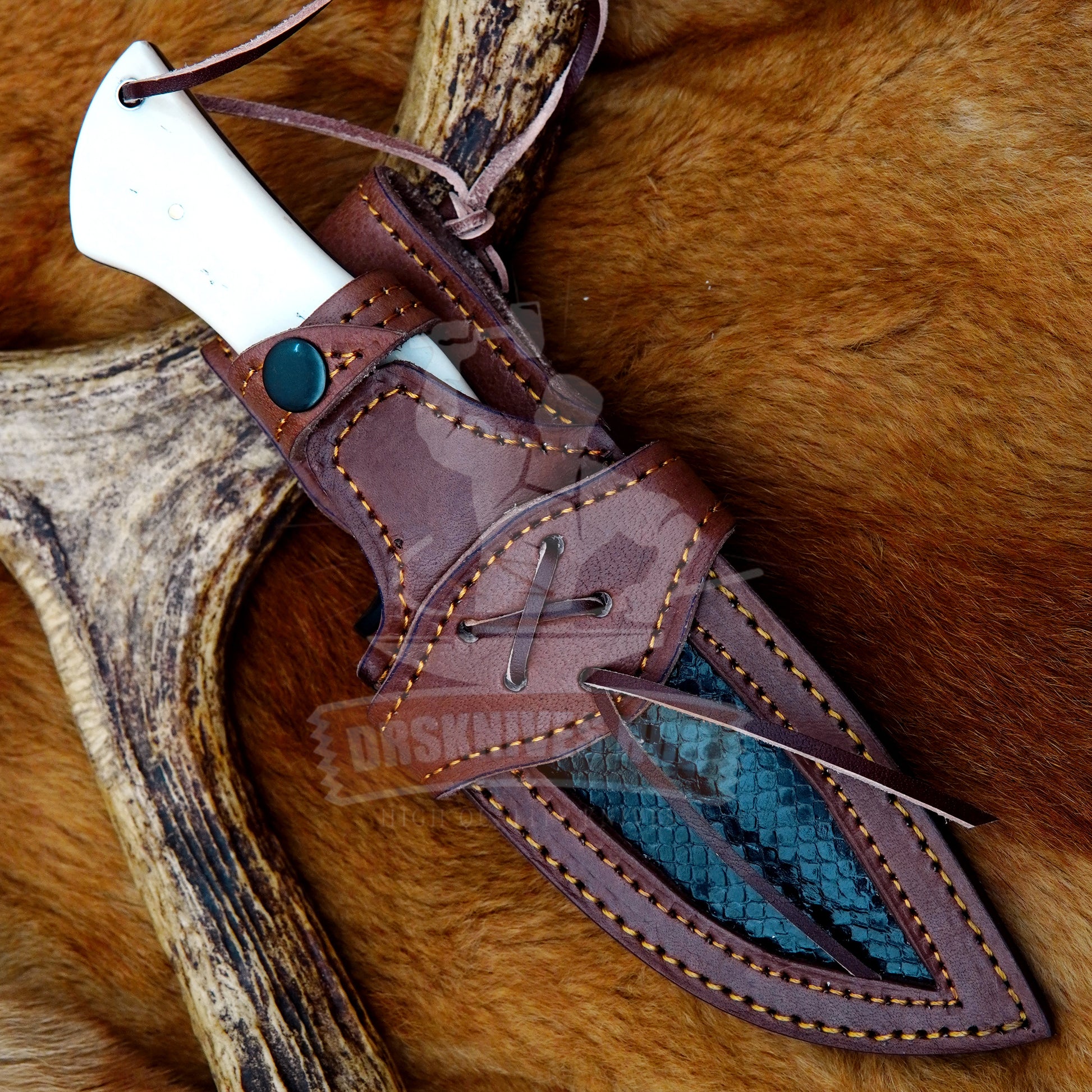 Carbon Steel Hunting Knife 10" – Bone Handle with Leather Sheath | DRSKNIVES HUB