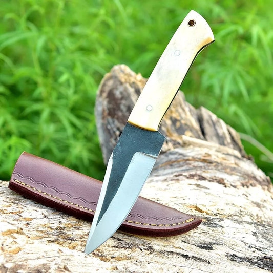 Carbon Steel Fixed Blade  Knife Hunting Tactical Outdoor With Leather Sheath Cover