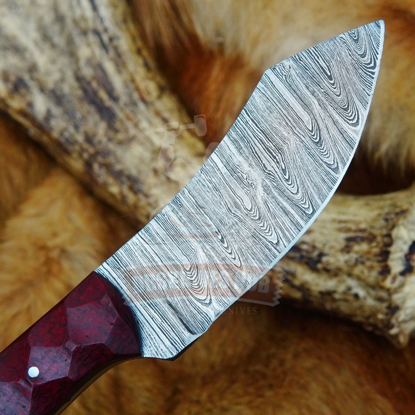 Carbon Steel Cowboy 7” Inch Fixed Blade Skinning Knife Wood Handle With Leather Sheath