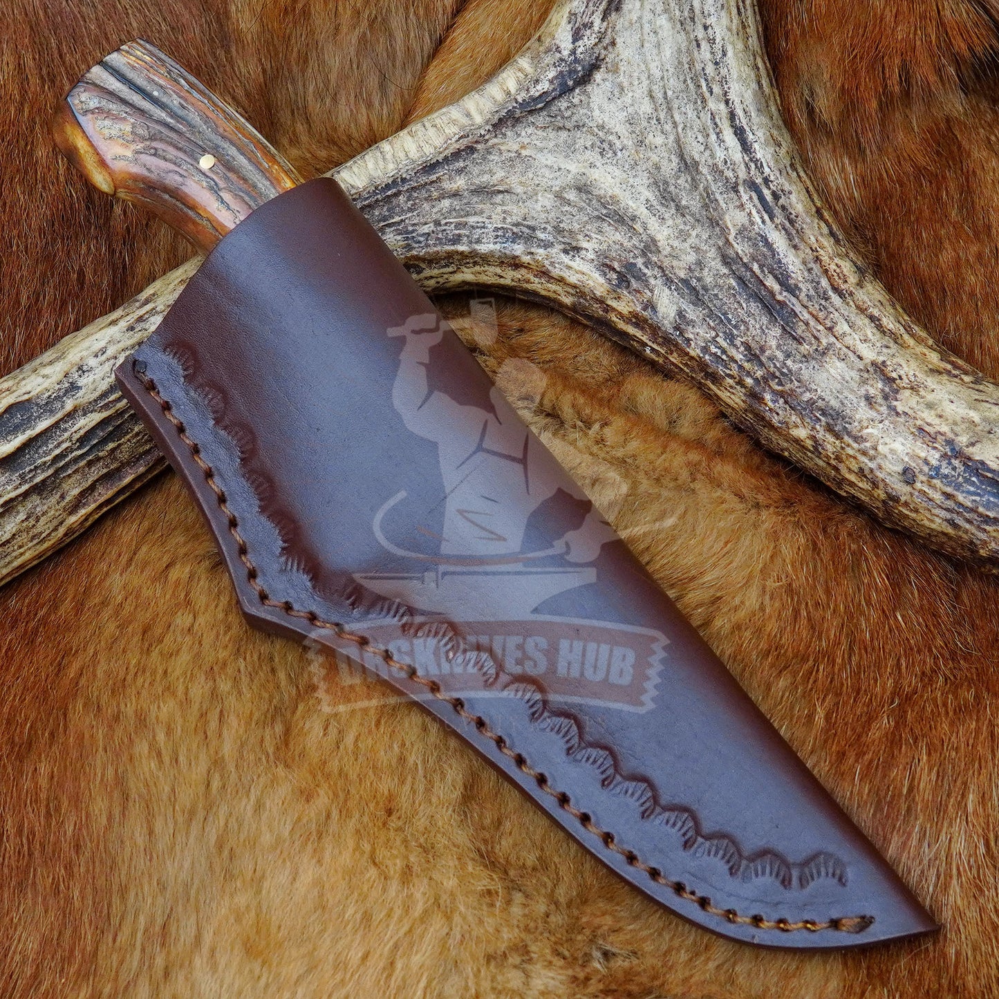 Handmade Stainless Steel Fixed Blade Knife with Stag Handle and Leather Sheath | DRSKNIVES HUB