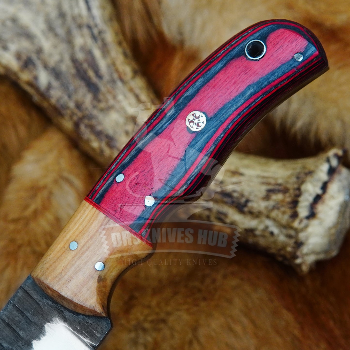Handmade Carbon t Steel Hunting Knife: Wood Handle Leather Sheath