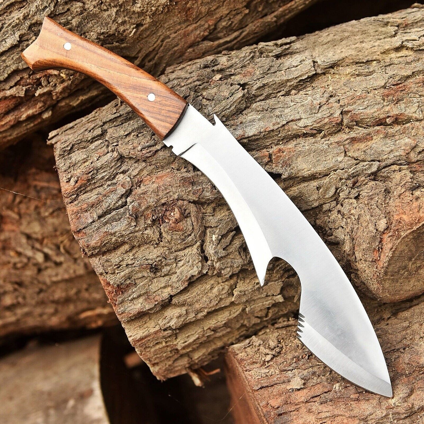 Stainless Steel Handmade Gurkha Kukri Knife Wood Handle Shark Fixed Blade