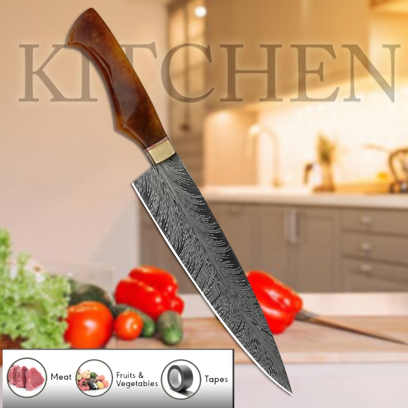 Handmade Damascus Steel Blade Kitchen Knife Resin Handle | DRSKNIVES HUB