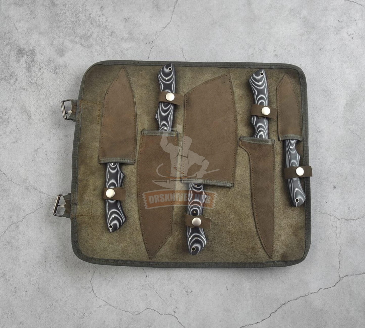 Kitchen Set Hand Forged Damascus Steel 5 Pcs Chef knife Set With Leather Roll kit