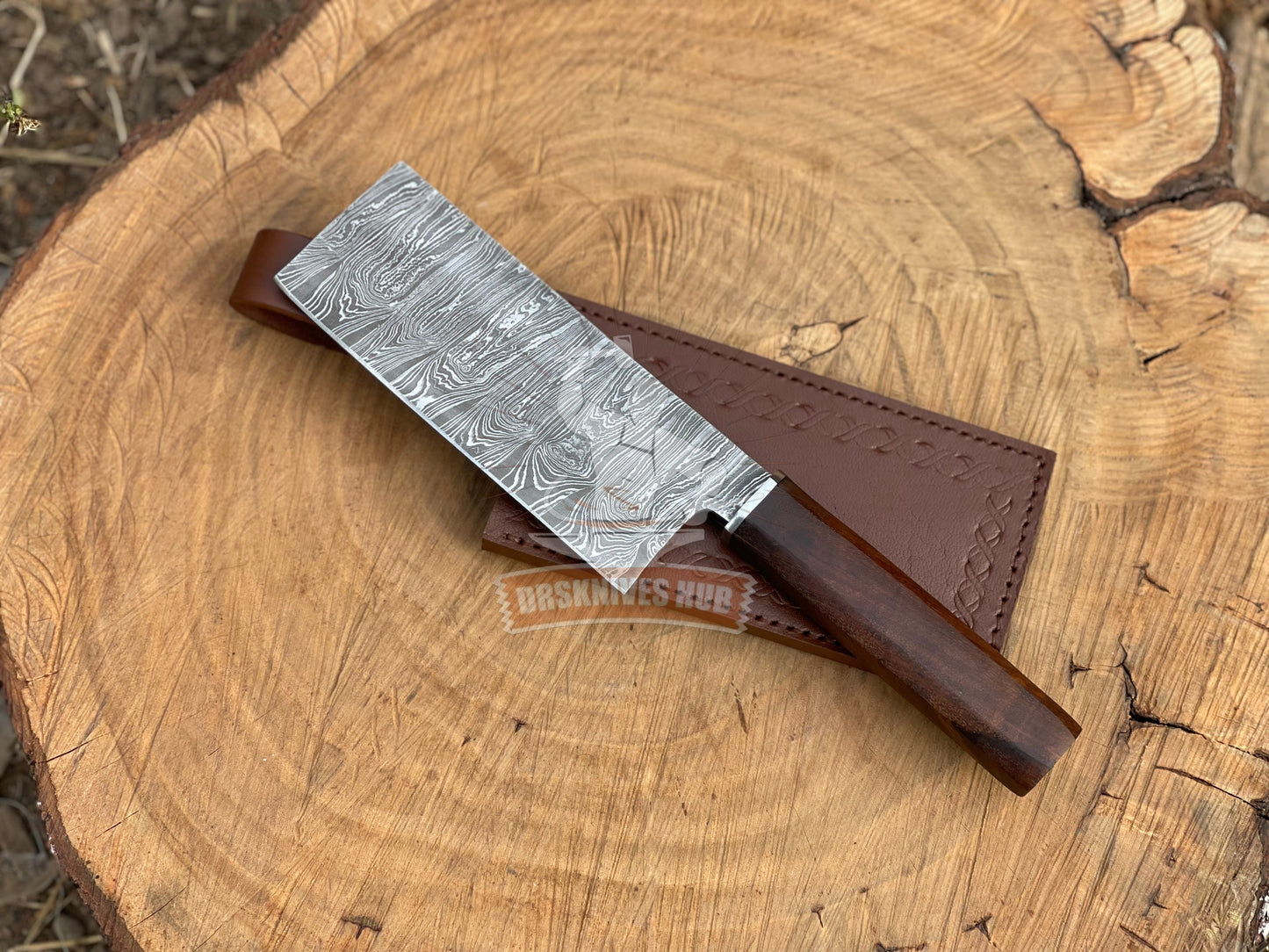 Hand-Forged Damascus Steel Chef's Cleaver BBQ Knife | DRSKNIVES HUB