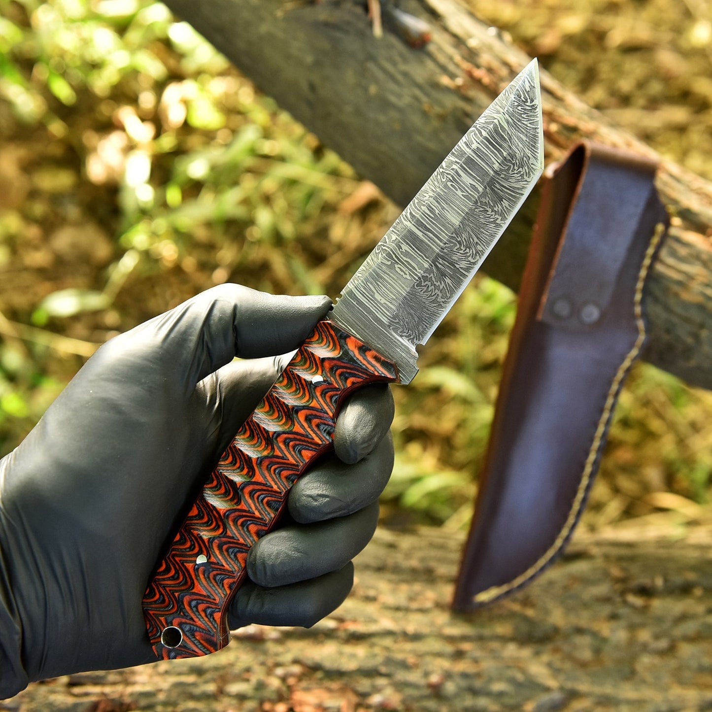 Damascus Tanto Knife – 8.5 Inch Fixed Blade with Pakkawood Handle