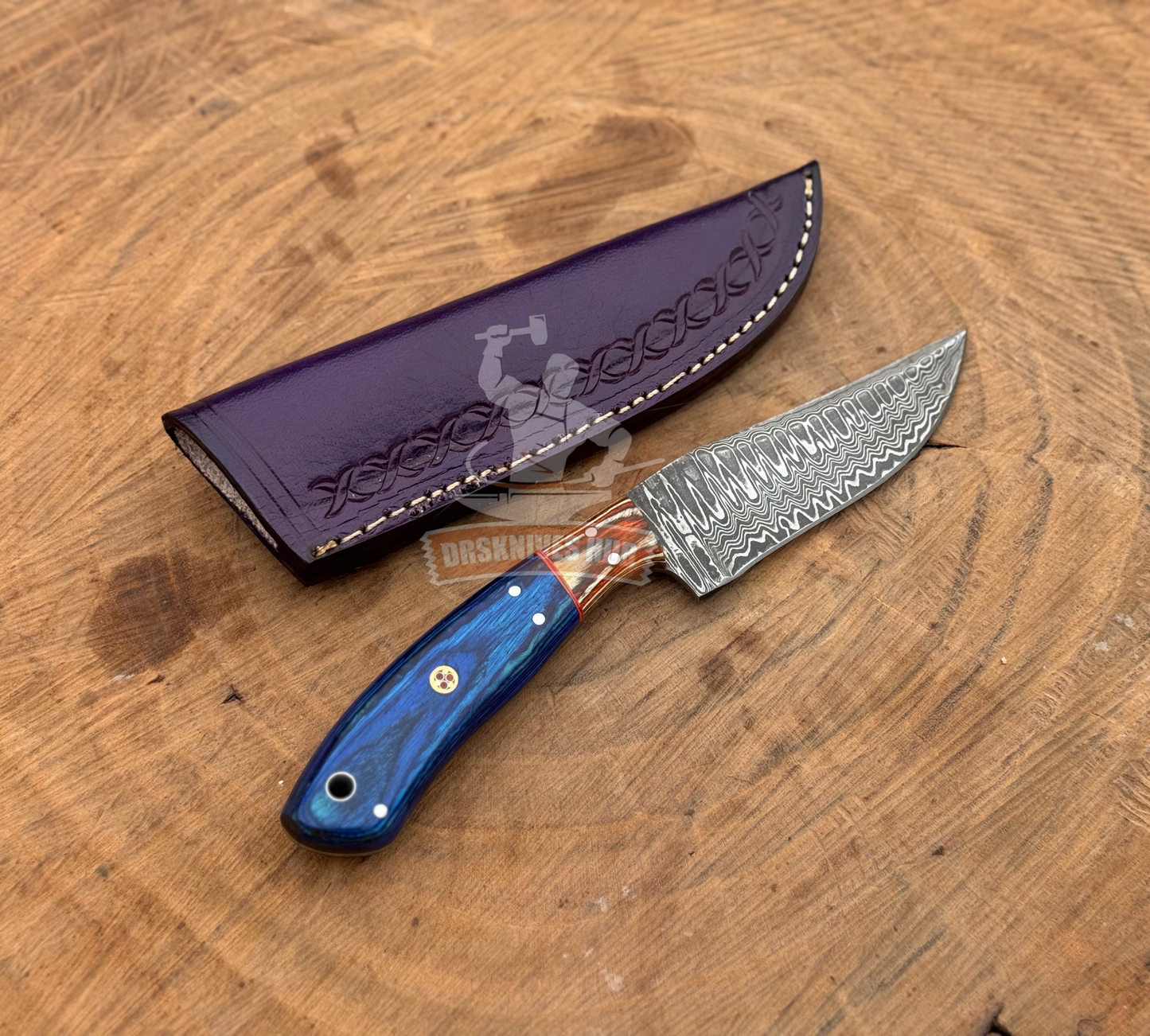 Damascus Skinning Knife 9" – Wood Handle Hunting Knife | DRSKNIVES HUB