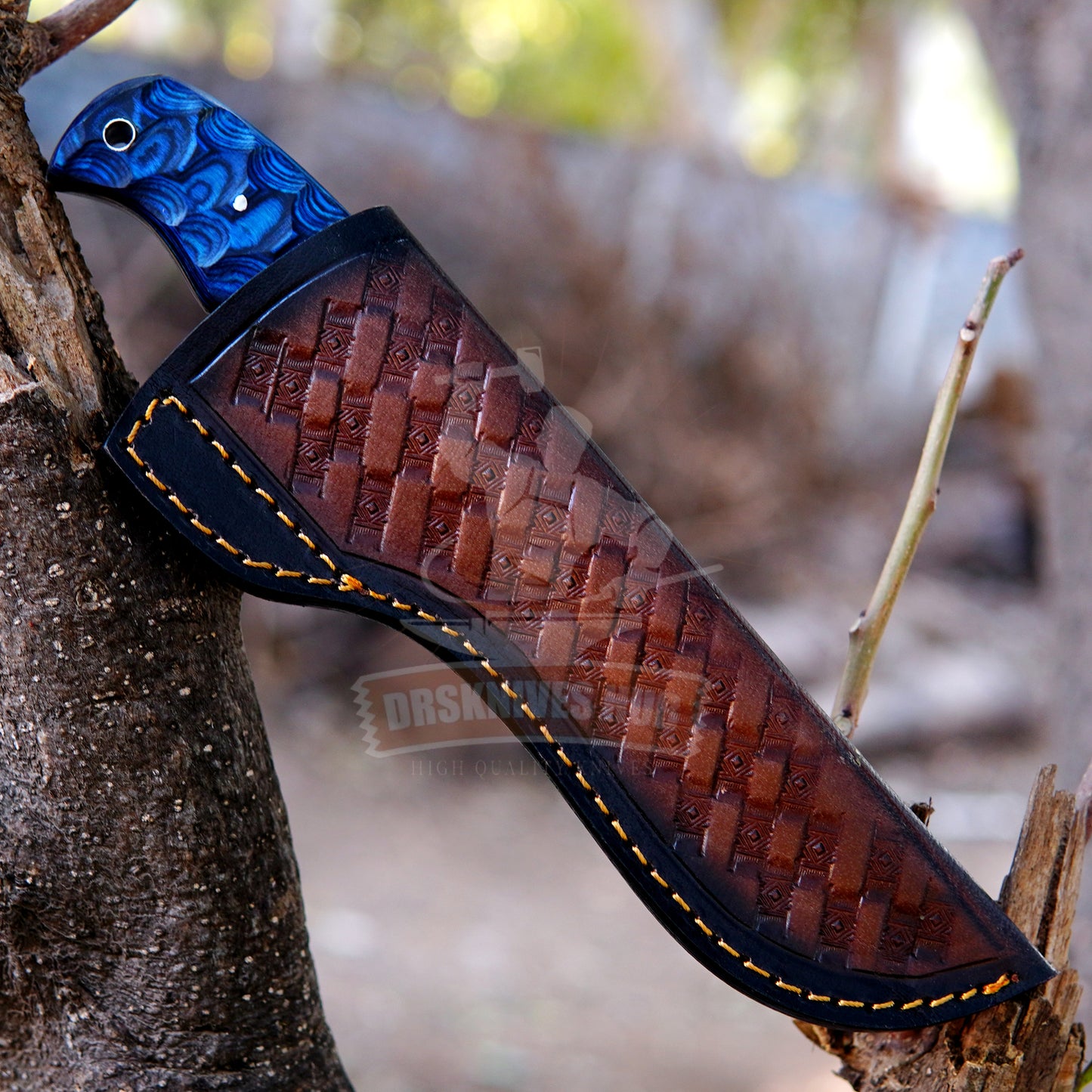Carbon Steel Hunting Knife 9" – Wood Handle with Leather Sheath | DRSKNIVES HUB
