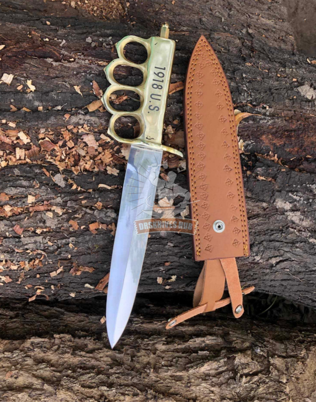1918 US Trench Knife – Handmade Carbon Steel with Leather Sheath | DRSKNIVES HUB