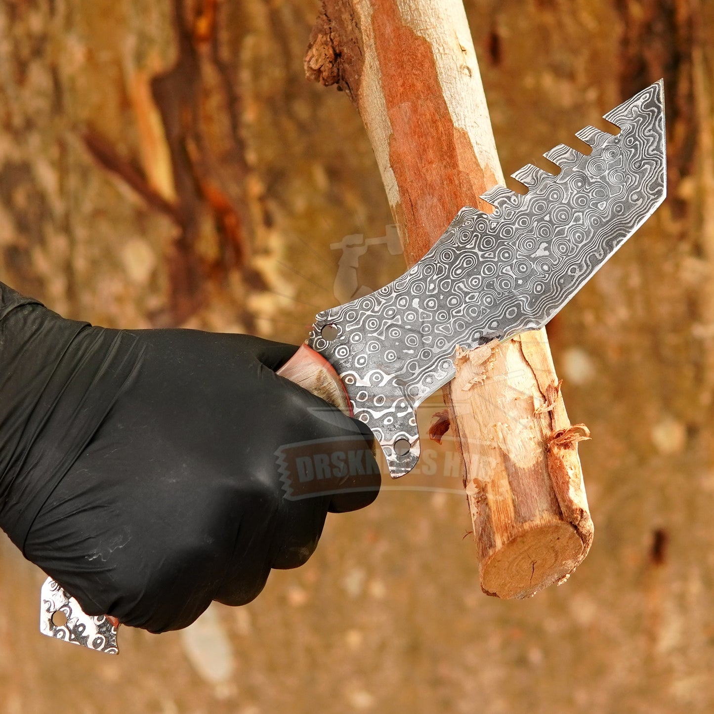 Handmade Damascus Steel Tracker Knife: Ram Horn Handle, Leather Sheath, Gift For him | DRSKNIVES HUB