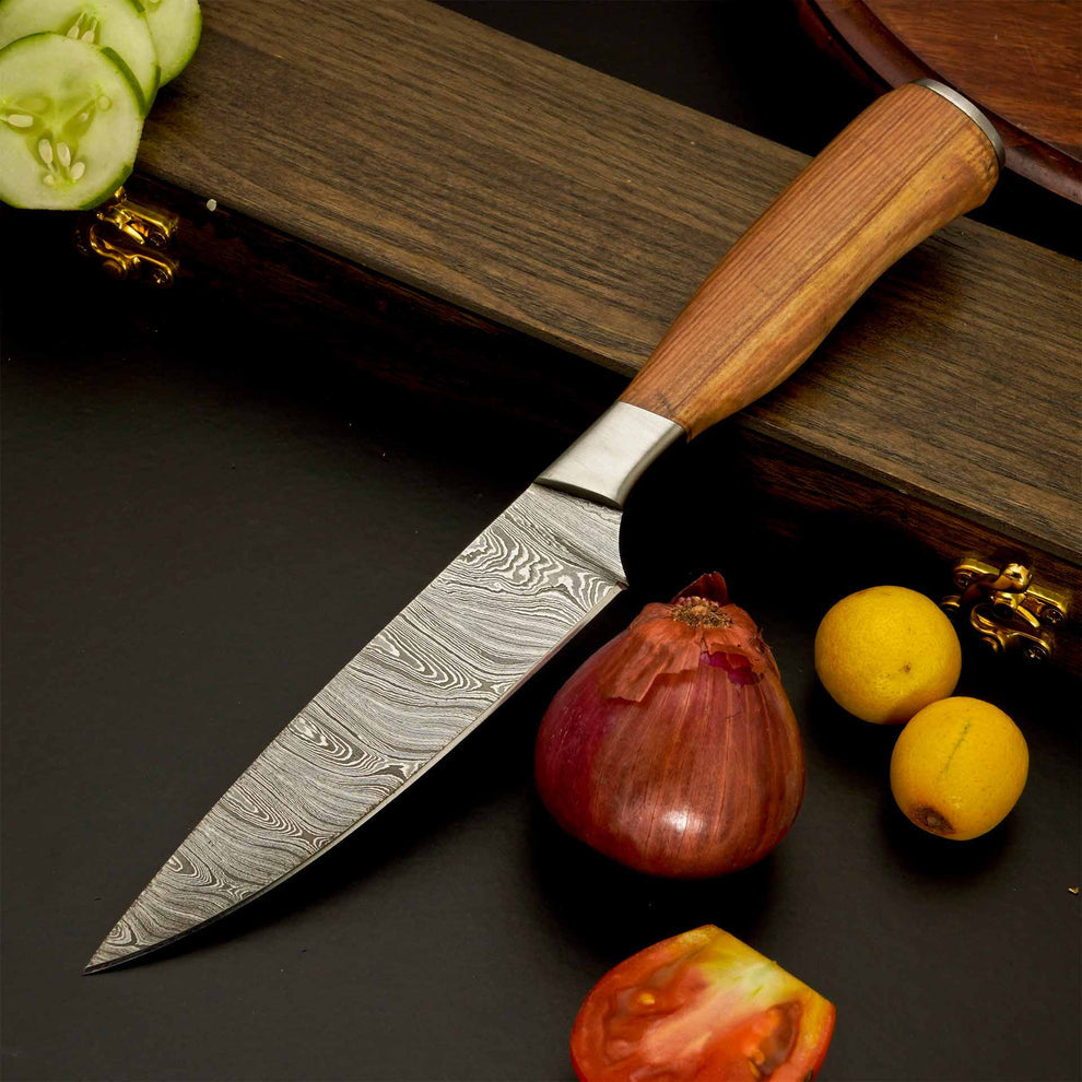 Premium 5-Piece Damascus Steel Kitchen Knife Set with Leather Roll