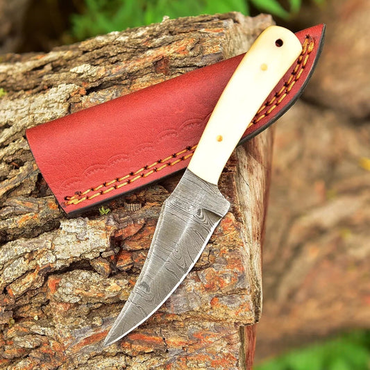 Camel Bone Handle Fixed Hunting Skinning knife With Leather Sheath Cover