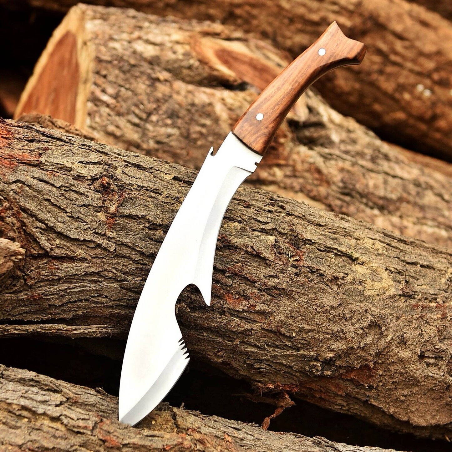 Stainless Steel Handmade Gurkha Kukri Knife Wood Handle Shark Fixed Blade