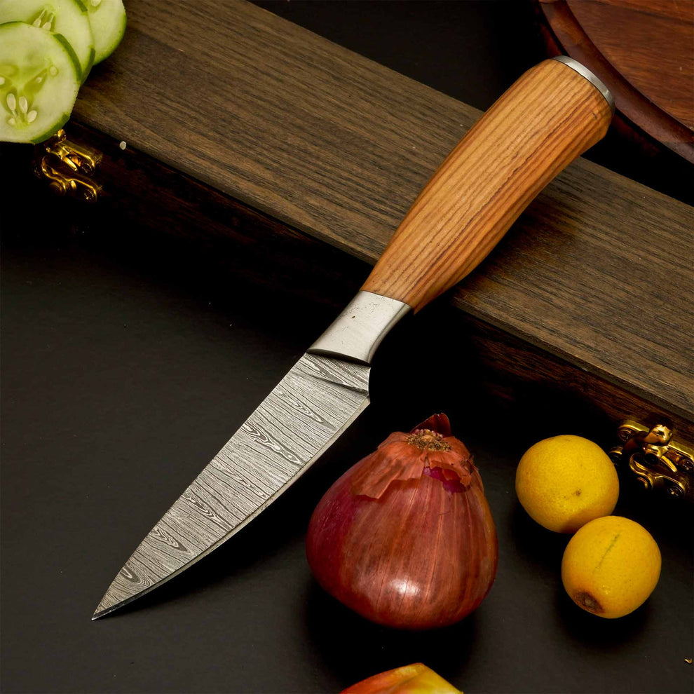 Premium 5-Piece Damascus Steel Kitchen Knife Set with Leather Roll