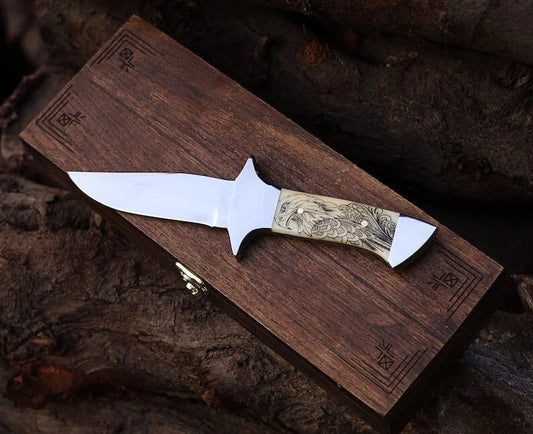 Personalised Handmade Hunting Knife With Wooden Box