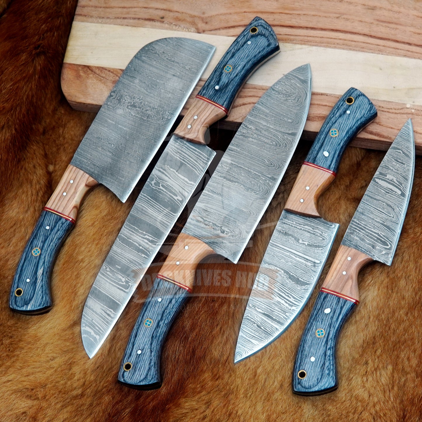 Hand Forged Damascus Chef Knife Set: 5-Piece Wood Handle Kitchen Knives set Christmas Gift | DRSKNIVES HUB