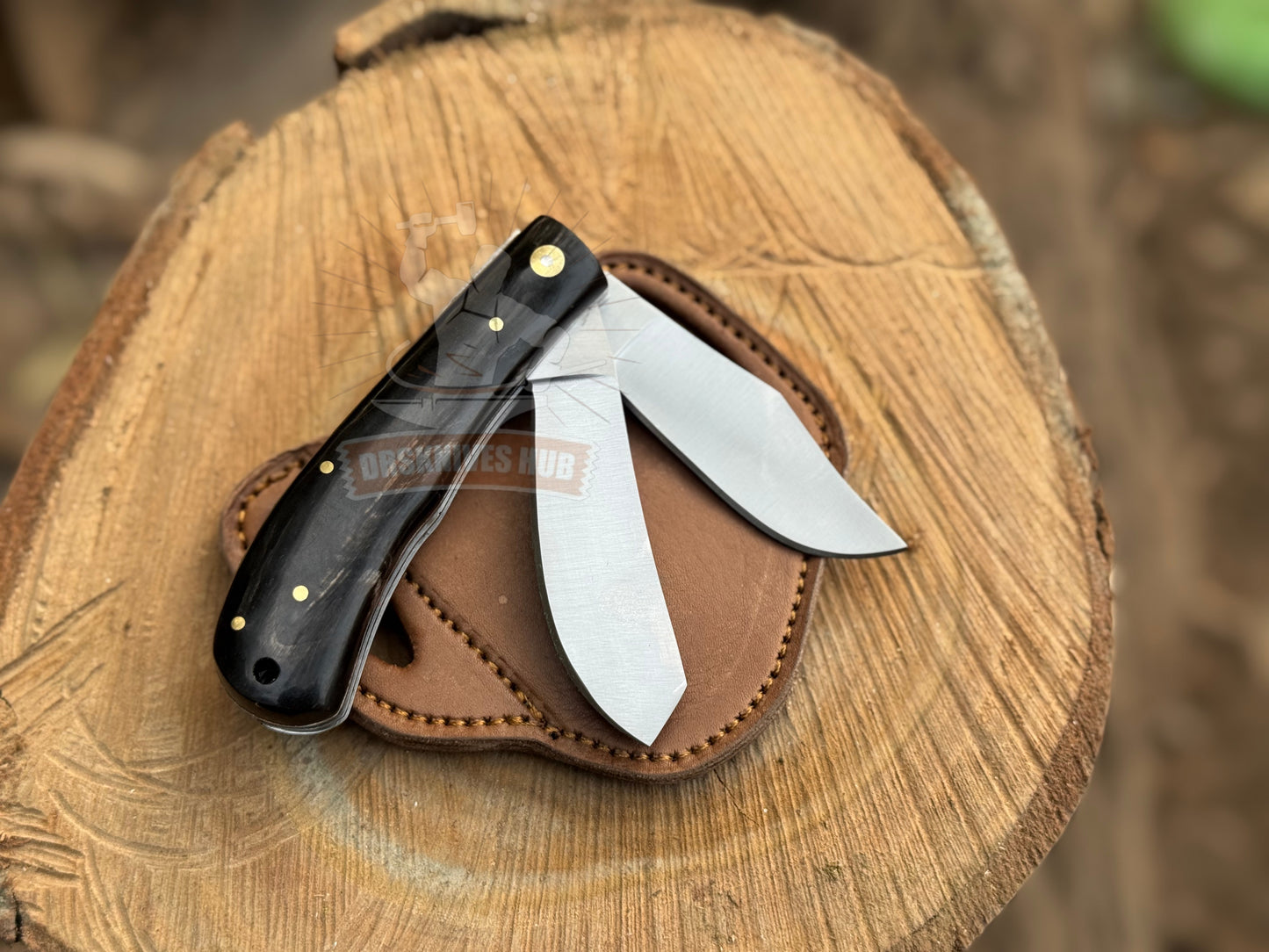 Dual Blade Trapper Knife with Buffalo Horn Handle | Handmade Folding Knife