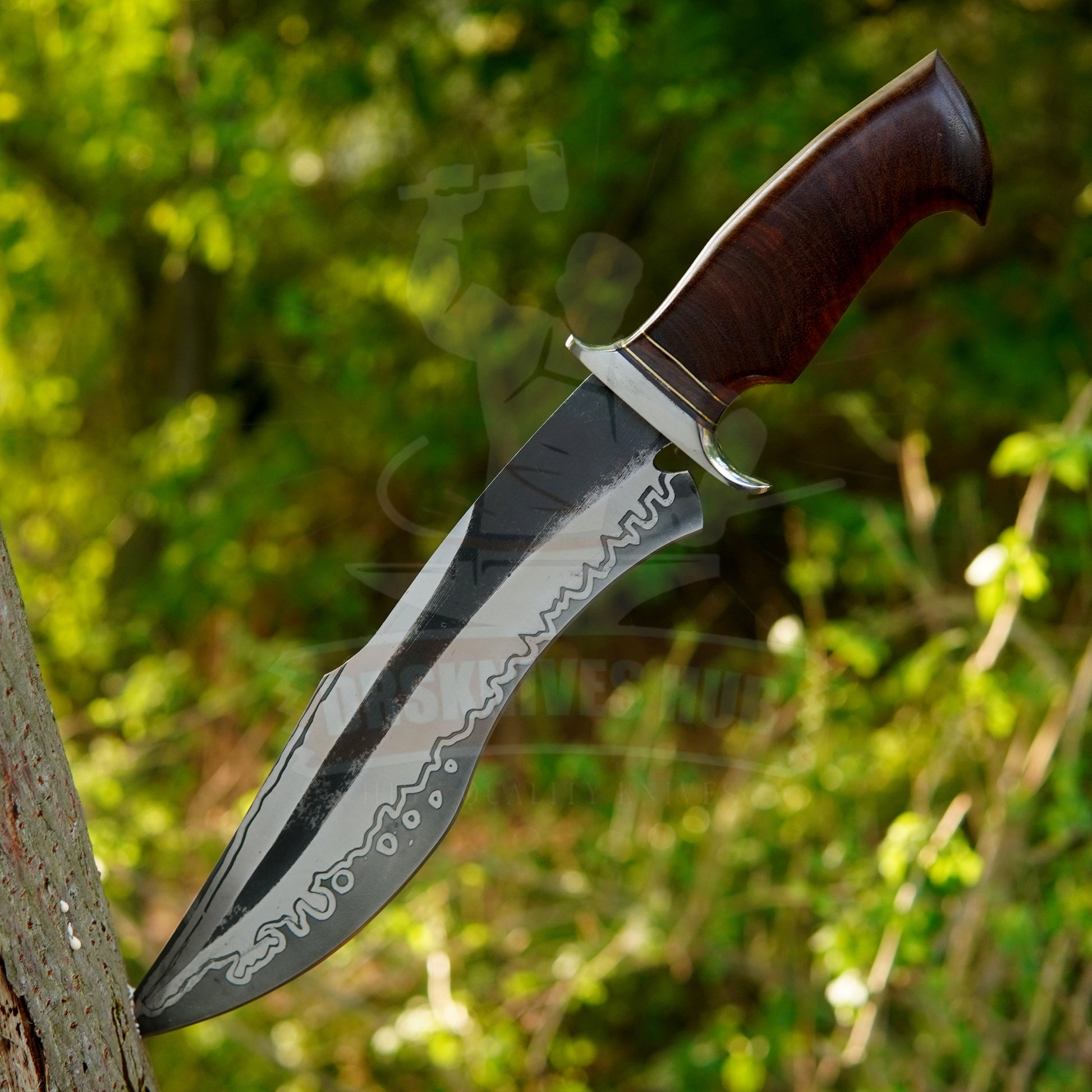 Handmade D2 Steel Bowie Knife: Walnut Handle, Leather Sheath | DRSKNIVES HUB