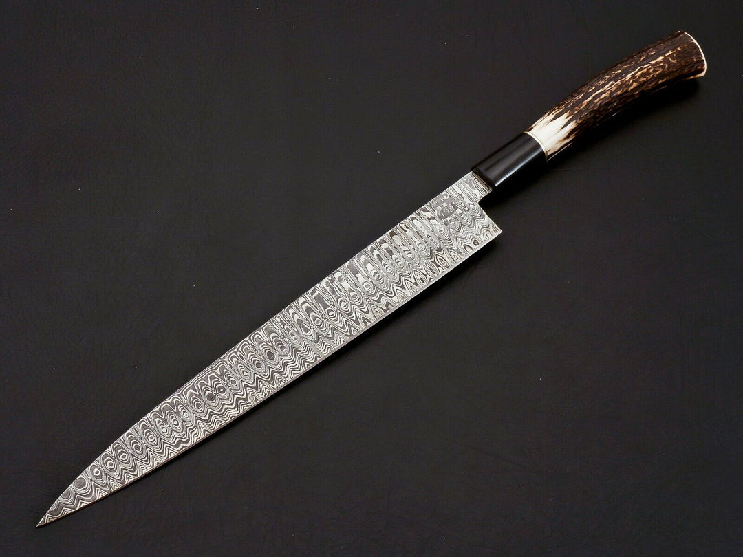 17.5 inches Overall Hand Forged Damascus Steel Chef Knife Antler Horn Handle