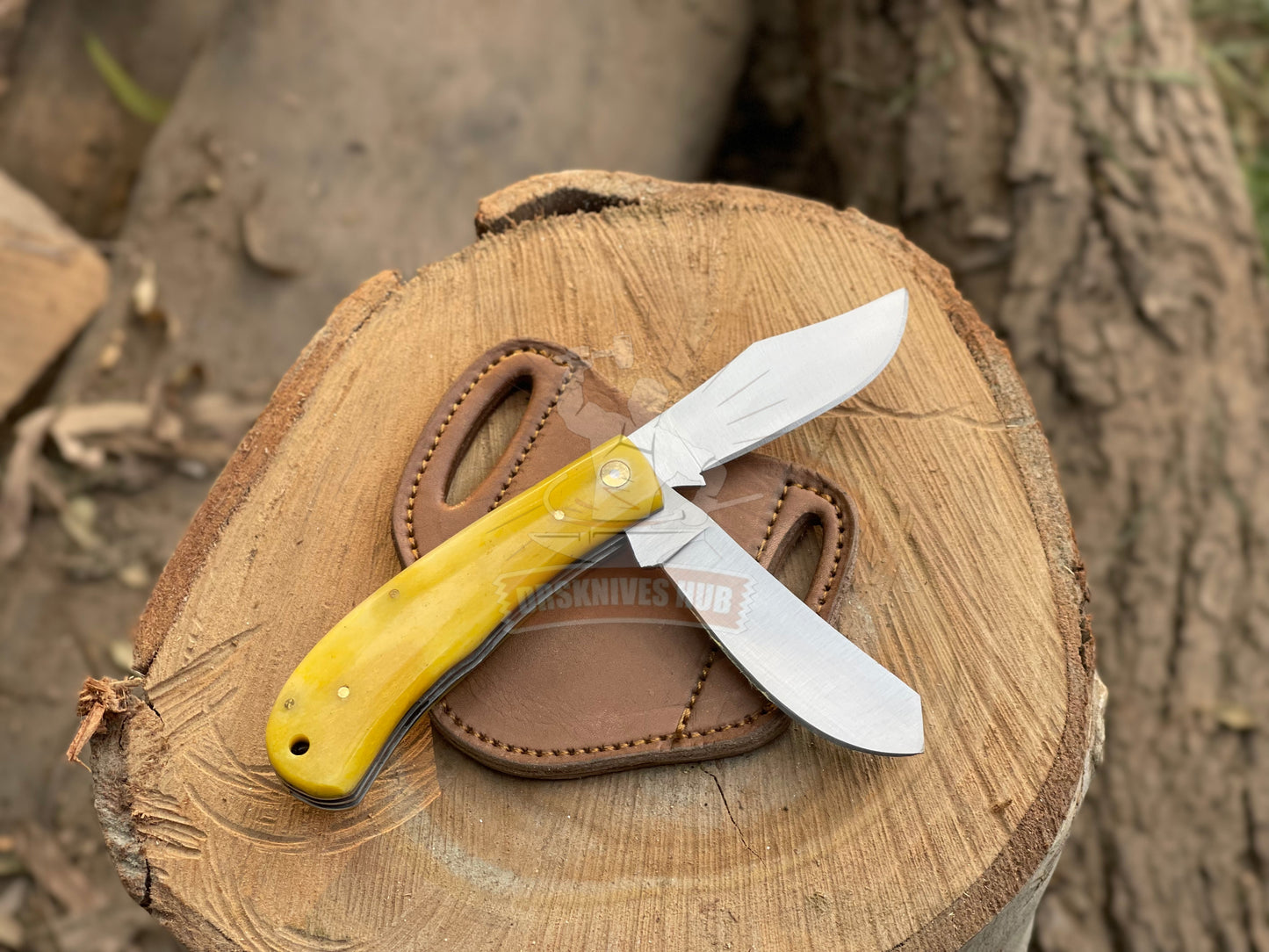 Hand Forged D2 Steel Dual Blade Folding Knife | Leather Sheath