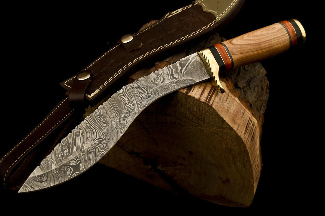 Kukri Knife With Leather Sheath Hand Forged Damascus Steel Blade Kukri Knife With Leather Sheath Cover